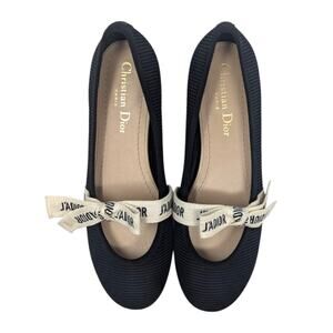 Dior J'Adior ballet flats round toe logo ribbon bow maryjane black white 36.5